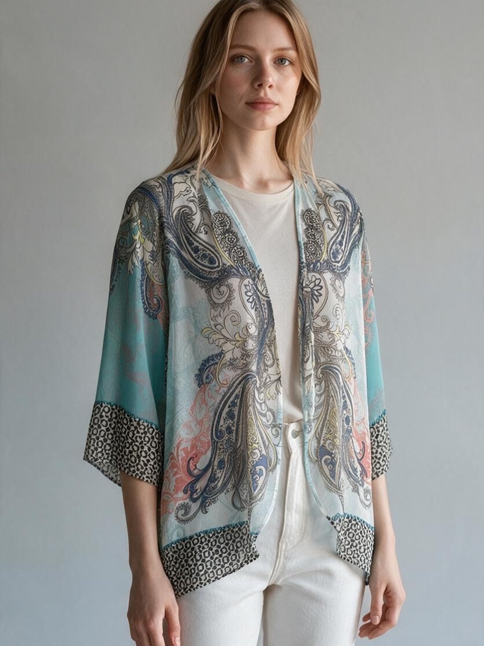Soft Surroundings Paisley Kimono Cardigan Size S Boho Open Front